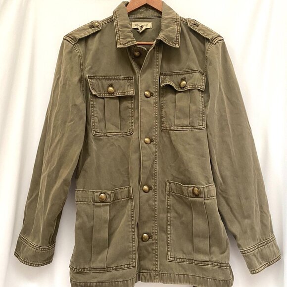 Madewell Womens Military Cargo Utility Button Up Belted Jacket M Green Classic - Picture 3 of 10